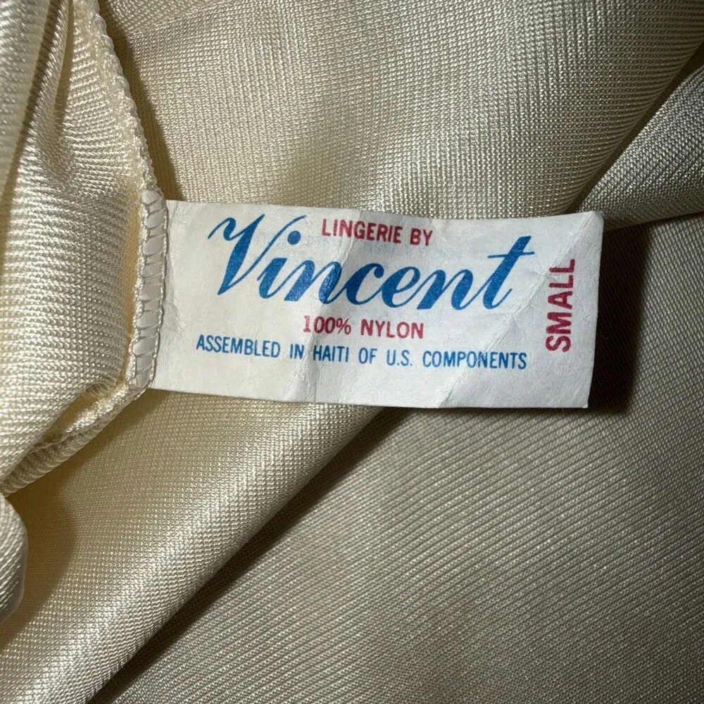 Vintage Vincent Nylon Half Slip Ivory Lace Trim High Slit 90s Lingerie Skirt S
